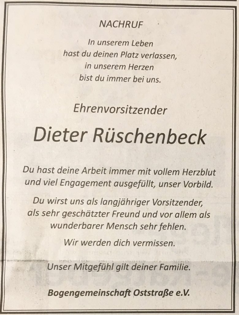 Nachruf zum Tode von Dieter Rüschenbeck